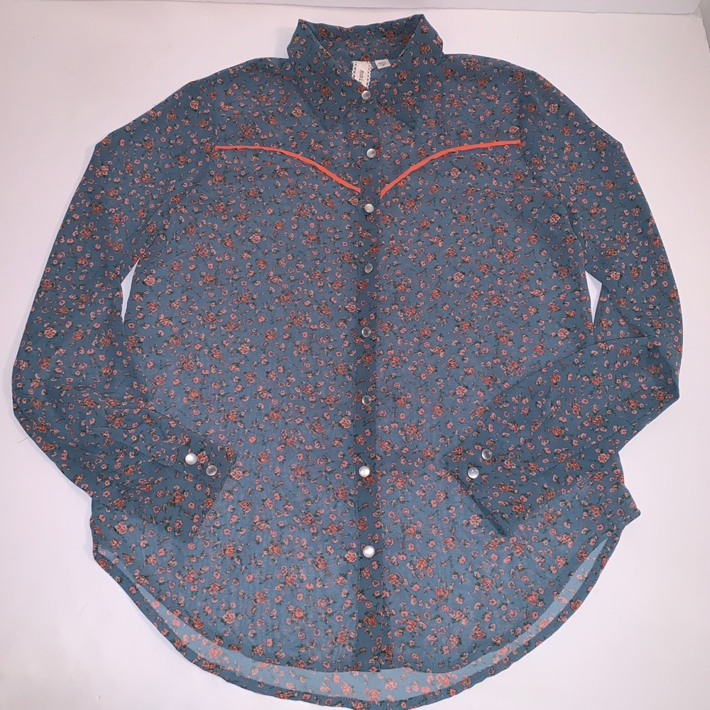 Robin-K Sheer Floral‎ Western Button Down Blouse Sm